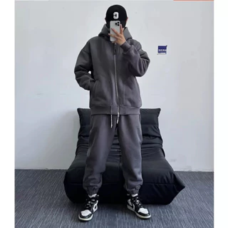 Bộ Hoodie Đi Mũ 2 Lớp Phối Khóa Kéo Basic Đơn Gian Lịch Sự, Chất Liệu Nỉ Cao Cấp Mềm Mịn Siêu Ấm Trend 2023