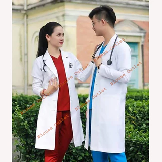 Áo choàng blouse trắng cổ Vest Hàn Quốc Cotton cao cấp cho bác sĩ, dược sĩ, thẩm mỹ viện, spa, nha khoa, bệnh viện