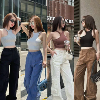 Áo ba lỗ lệch màu trơn basic croptop nhiều màu BS65