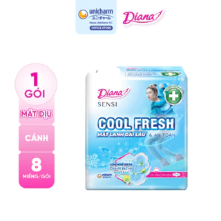 [HB GIFT] Băng vệ sinh Diana SenSi Cool Fresh mát dịu siêu mỏng cánh gói 8 miếng (tặng 1 miếng)