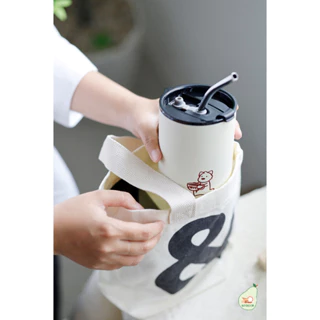 Túi canvas mini thân thiện với môi trường đựng bình nước, ly nước, dù thiết kế đơn giản, tiện lợi, phong cách Hàn