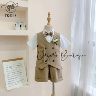 Đồ Bé Trai Vest Bé Trai Thiết Kế Lãng Tử Kèm Áo Sơ Mi,Nơ Và Hoa Cài Quỳnh Boutique