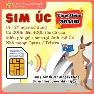 Sim 4G du lịch ÚC-New Zealand 14 - 27 ngày: 40Gb tốc độ cao, nhà mạng OPTUS, TELSTRA gọi và nhắn tin không giới hạn tại