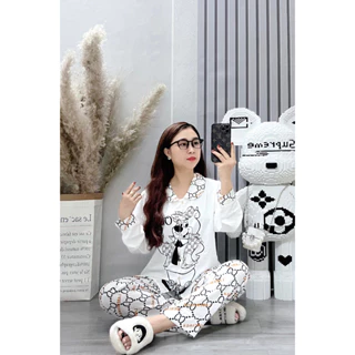 Đồ bộ nữ mặc nhà ANH MỸ pijama chất liệu lụa mango cao cấp tay dài quần dài cổ sen MGTDSEN - 01