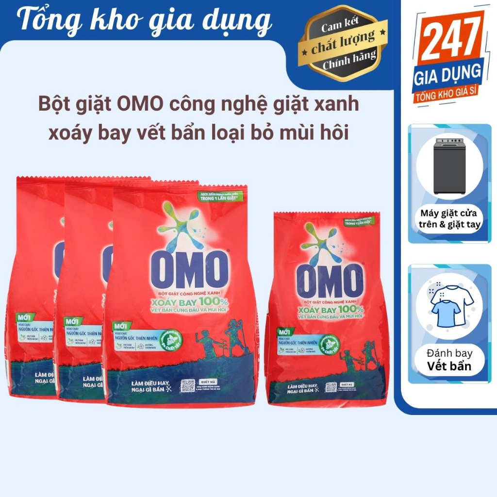 Bột giặt OMO công nghệ giặt xanh giúp xoáy bay vết bẩn loại bỏ mùi hôi 380g - 770g