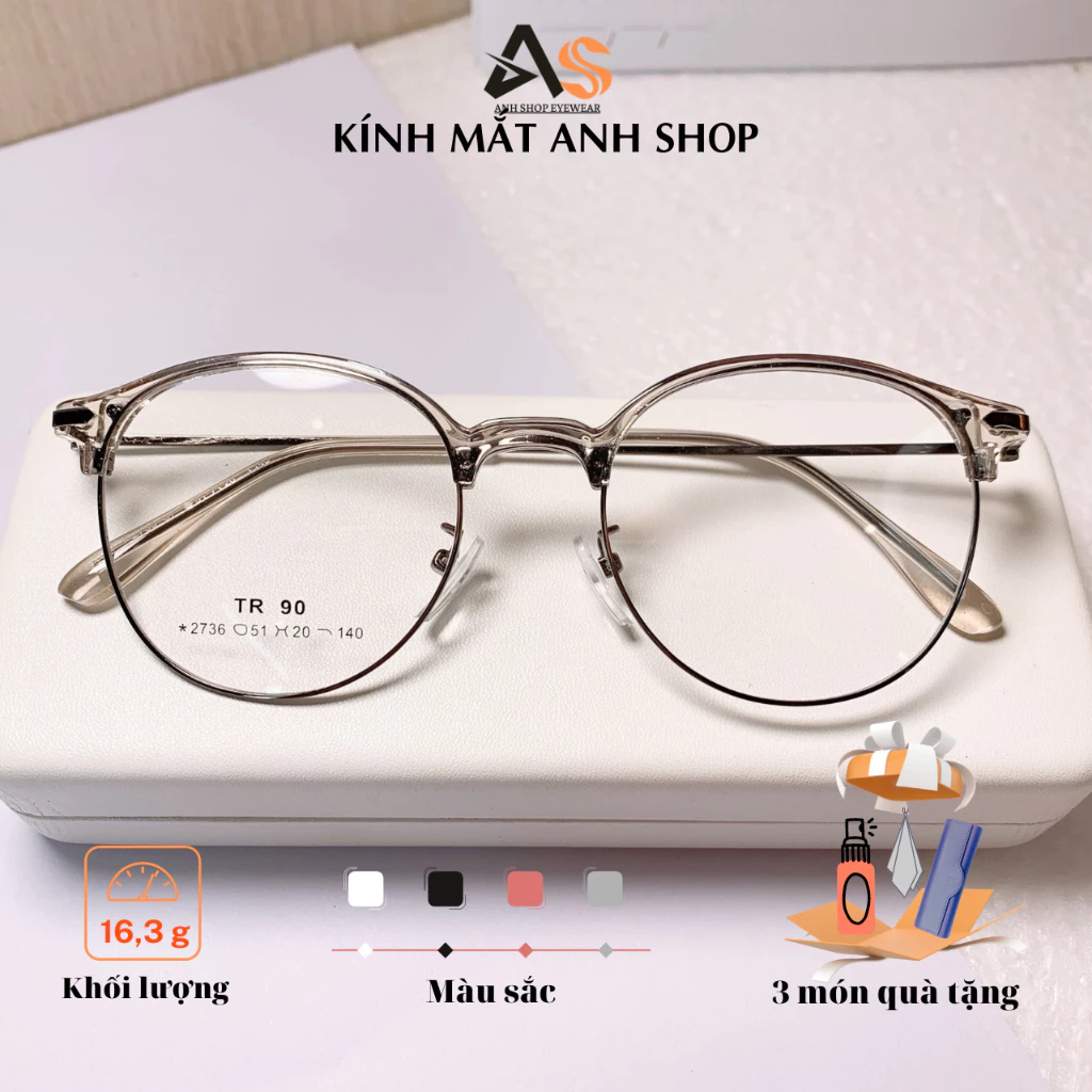 Kính tròn kim loại thời trang kiểu dáng thanh mảnh trẻ trung nhiều màu sắc 2736A