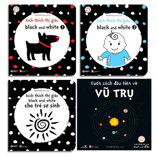 Sách - Combo 4 cuốn Kích thích thị giác - Black and white cho trẻ sơ sinh+ tập 1+tập 2+ vũ trụ