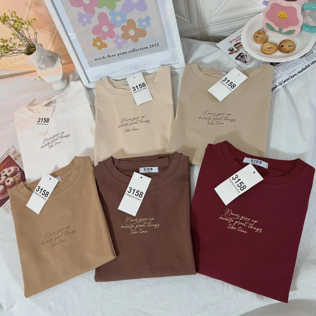 Áo thun nam nữ YUSTUDIO, áo thun form rộng, phông cotton khô 3158 mẫu NEVER GIVE UP