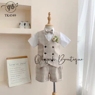 Đồ Bé Trai Vest Bé Trai Thiết Kế Lãng Tử Kèm Áo Sơ Mi,Nơ Và Hoa Cài Quỳnh Boutique