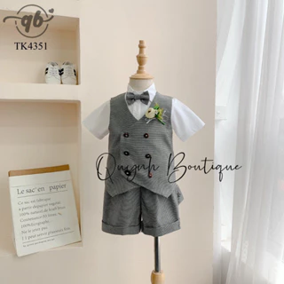 Đồ Bé Trai Vest Bé Trai Thiết Kế Lãng Tử Kèm Áo Sơ Mi,Nơ Và Hoa Cài Quỳnh Boutique