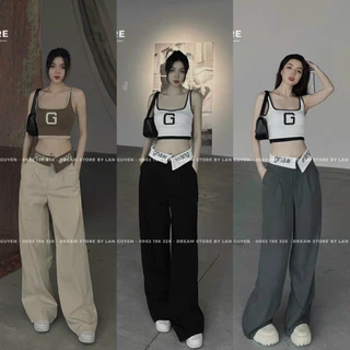 Sét đồ nữ áo dây croptop thun gân sang chảnh cá tính mix quần dài cotton lạnh họa tiết in chữ 3 màu đi chơi