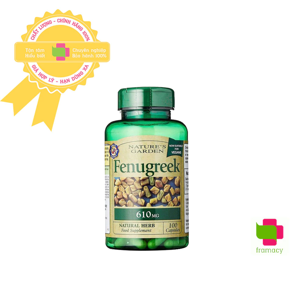 Viên uống cỏ cà ri lợi sữa Nature's Garden Fenugreek 610mg, Anh Quốc (100v) tăng tiết sữa cho mẹ sau sinh