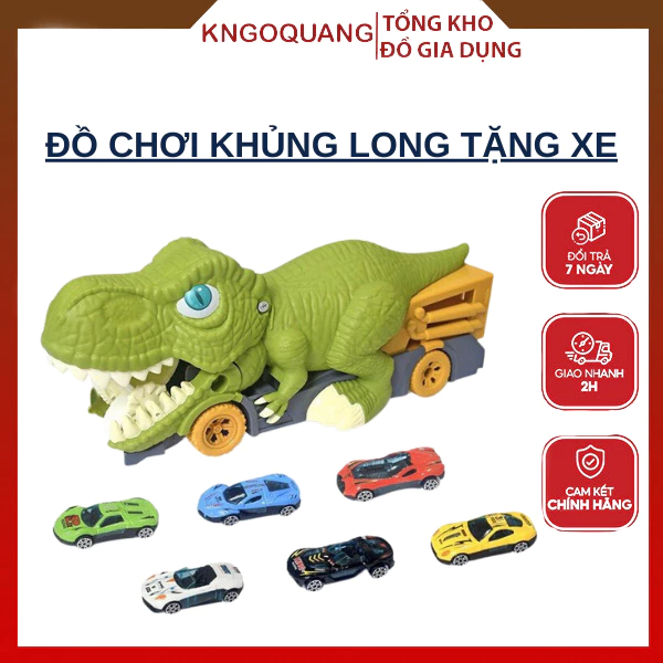 Xe đồ chơi ô tô, Xe đồ chơi khủng long SIÊU TO KHỔNG LỒ, Mô hình xe khủng long nuốt ô tô bé - Tặng kèm 6 xe ô tô đồ chơi