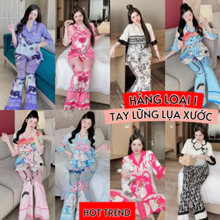 pijama tay lỡ lụa xước mềm mịn thiết kế siêu hot, đồ bộ mặc nhà hot nhất hiện nay, giá rẻ tận xưởng đồ bộ p97 freeship