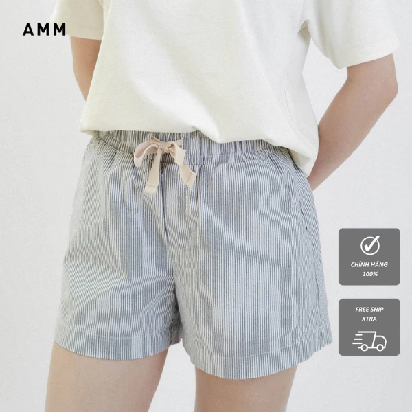 Quần Short NỮ AMM, Quần Sooc Nữ Cạp Chun, Hai Túi Chéo, Chất Thô Cotton, Mềm Mại, Thoáng Mát, Vải Kẻ Sọc W-BS21S-003B