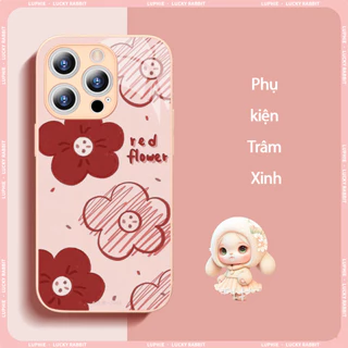 Ốp lưng BVC kính hồng hoa hồng red flower cho iPhone 14 13 12 11 Pro Max X XR XS 8 7 ip 6S 6 Plus kx1508