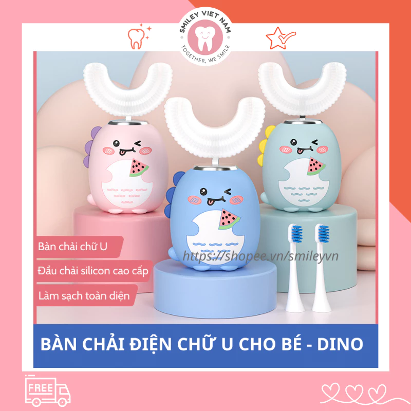 Bàn chải điện cho bé Sinex, Bàn chải đánh răng cho bé đầu chữ U giúp bé vệ sinh răng miệng hiệu quả - Phù hợp trẻ 2-12T