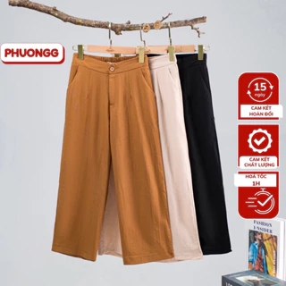 Quần culottes vải đũi cao cấp, cạp cúc mix chun, đủ size