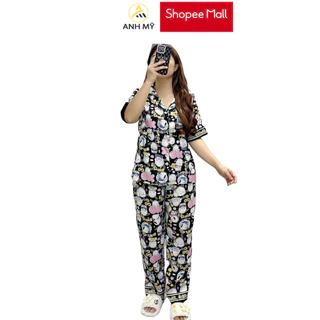 Đồ bộ nữ  ANH MỸ pijama chất liệu xước thiết kế 5D cao cấp tay ngắn quần dài bigsize 60-75kg SP0152 official.anhmy