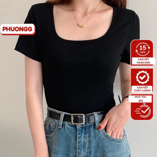 Áo thun nữ cổ vuông chất cotton mềm, mịn, mát co giãn 4 chiều đủ size 45-65kg