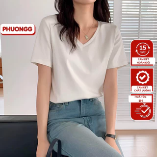 Áo phông nữ cổ tim PHUONGG gồm 10 màu hàng VNXK chất thun cotton cực mát đủ size 40-65kg