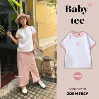 💟 Áo thun BABY TEE cổ bo tròn PINK HEART - ZOE MERCY | Tshirt (ZBT06)