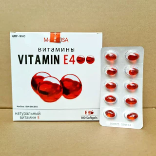 Viên uống sáng da VITAMIN E ĐỎ - Vitamin E400 - Vitamin E 400iu - Vitamin E 400 Hộp 100 viên giúp làm sáng da,mịn da