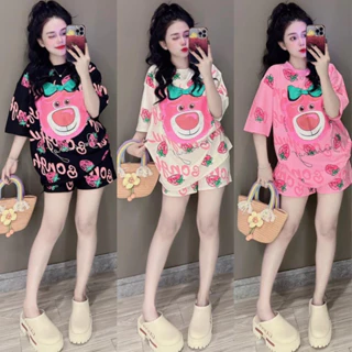 Sét Bộ Đùi Nữ Free Size Form Rộng In Gấu Đeo Nơ Chất Cotton Su Thấm Hút Mồ Hôi