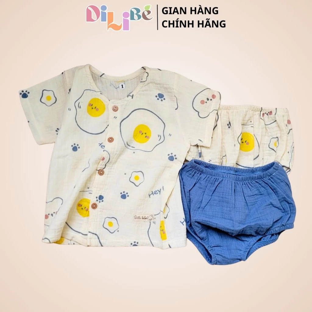 Bộ body chip bộ liền thân mặc nhà sơ sinh cho bé trai bé gái chất liệu Xô Muslin cao cấp - Dilibé