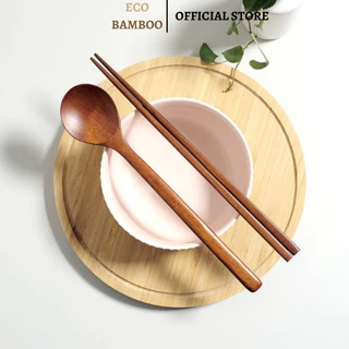 Bộ thìa đũa ECO BAMBOO K05 bằng gỗ màu tự nhiên | Set thìa và đũa cá nhân văn phòng phong cách Hàn Quốc