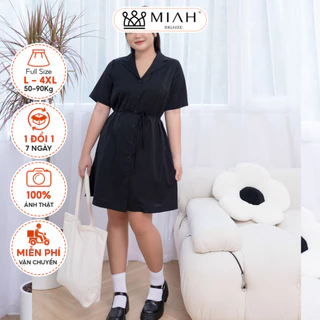 Đầm Bigsize nữ thiết kế Tera Dress sơ mi cổ tim 2 màu đen be cực tôn dáng đi tiệc đi chơi MIAH BIGSIZE DA0072