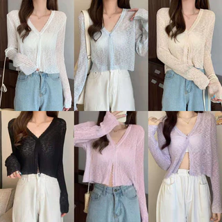 Áo khoác cardigan dệt kim mỏng tay dài cổ chữ V thời trang mùa hè cao cấp cho nữ