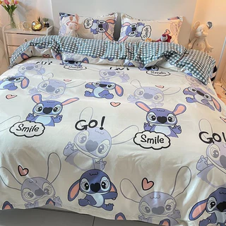 Bộ chăn ga gối  cao cấp ETAMI cotton poly Stitch xanh  Kẻ  miễn phí bo chun drap giường , ga trải giường