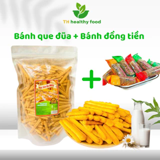 Bánh quy đồng tiền Hải Việt bịch 10 gói, Bánh quy que đũa bơ sữa TH Healthy Food hương vị thơm ngon giòn béo