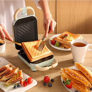 Máy nướng bánh mì mini làm đồ ăn sáng - Máy kẹp nướng bánh mì làm bánh kèm khuôn thiết kế chống bỏng