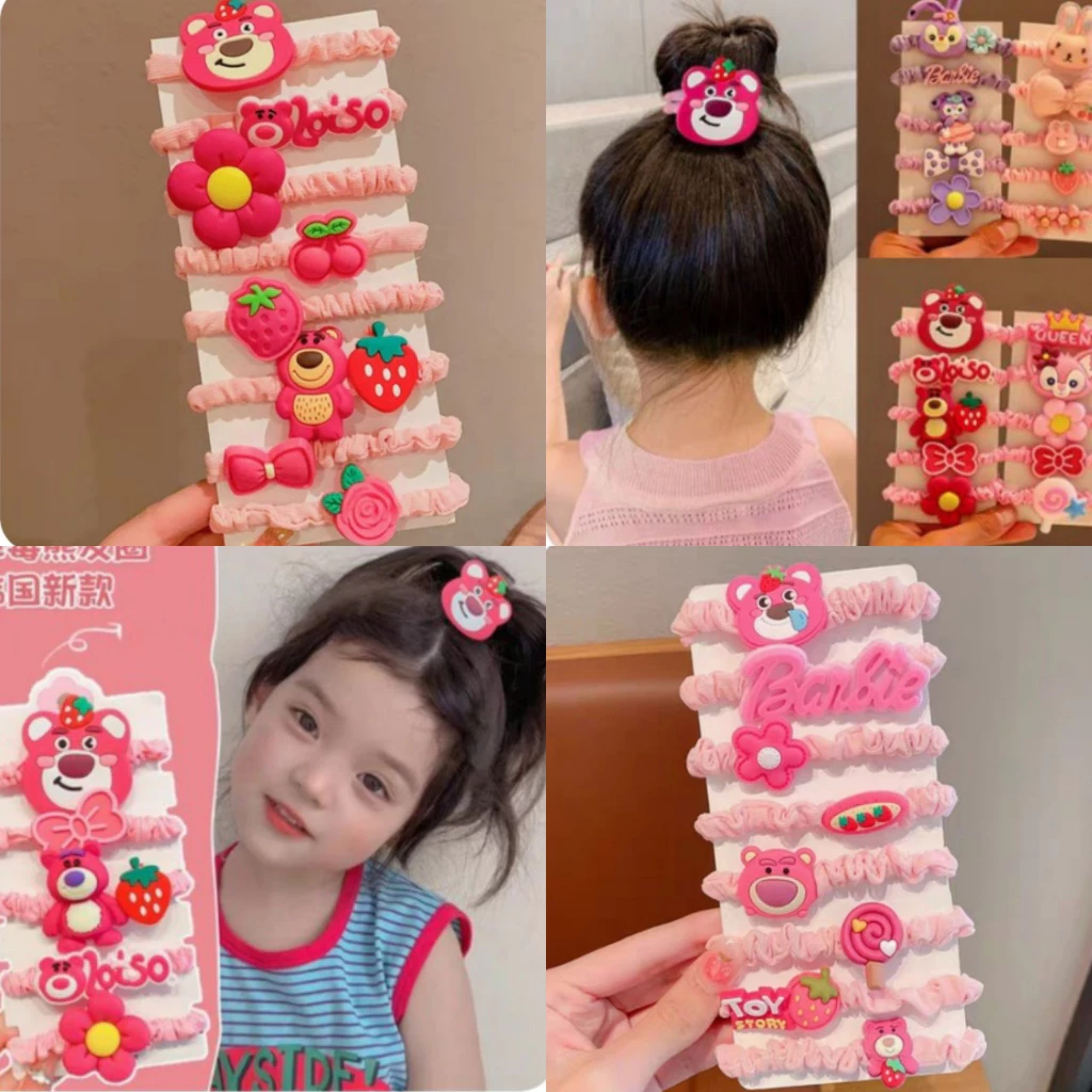 Set 8 Dây Buộc Tóc Hình Gấu DâuTây LOTSO Dễ Thương Cho Nữ Và Bé Siêu Xinh.