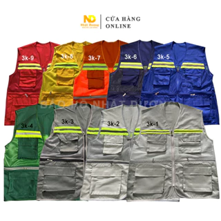 Áo bảo hộ lao động phản quang phối lưới nhiều màu, áo ghi lê 3 dây kéo 6 túi vải kaki chống bụi bẩn cho kỹ thuật