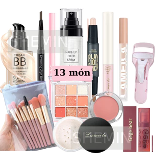 LAMEILA bộ trang điểm 13 sản phẩm Son môi+Mascara+kẻ mắt+Bàn chải trang điểm+Chất lỏng concealer+Lông mi .. SHEMIN