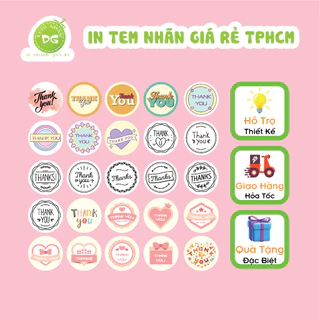 [Sẳn] Tem Nhãn Giấy Decan Dán Thank You Hình Tròn 4cm - 24 Mẫu