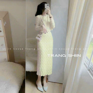 Set váy nữ áo croptop tay dài mix chân váy suông 2 lớp xinh xắn dành cho các nàng diện đi tiệc đi chơi thời trang nữ