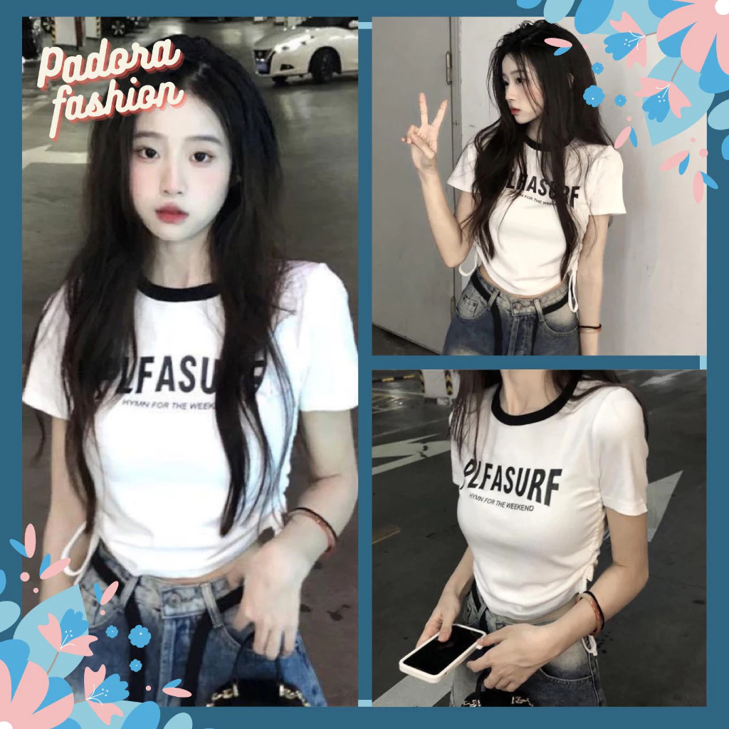 Áo babytee cổ tròn áo thun dáng croptop dây rút 2 bên sườn Anie-A58