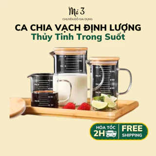 Ca thủy tinh định lượng đo lường - Cốc rót thủy tinh có chia vạch nắp gỗ