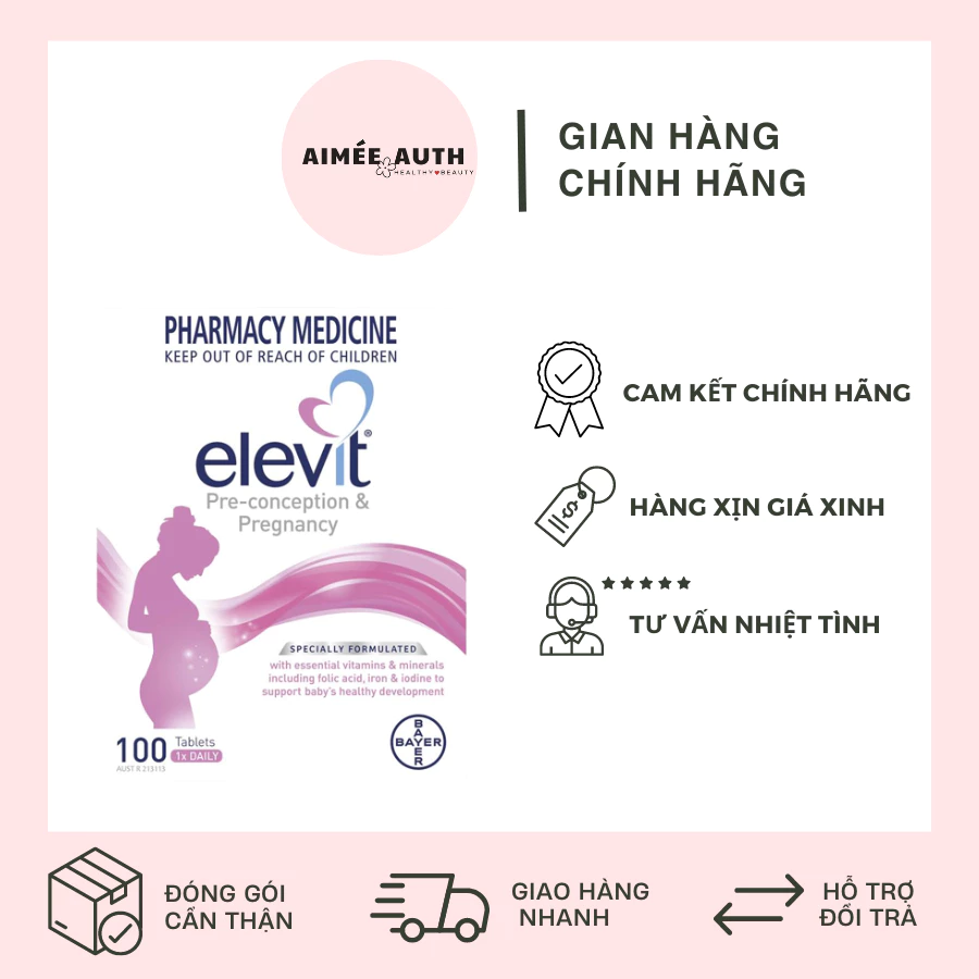 Vitamin tổng hợp cho bà bầu Elevit ÚC - Hộp 100 viên (Đủ Bill)