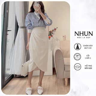 Chân váy dài công sở NhunFashion chân váy bút chì thiết kế vạt chéo xếp ly che bụng kiểu dáng trẻ trung thanh lịch N123