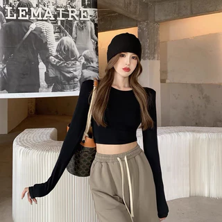 Áo Croptop Nữ Tay Dài HML Chất Zip Hàn 100% Cotton giữ nhiệt kiểu dáng Cá Tính