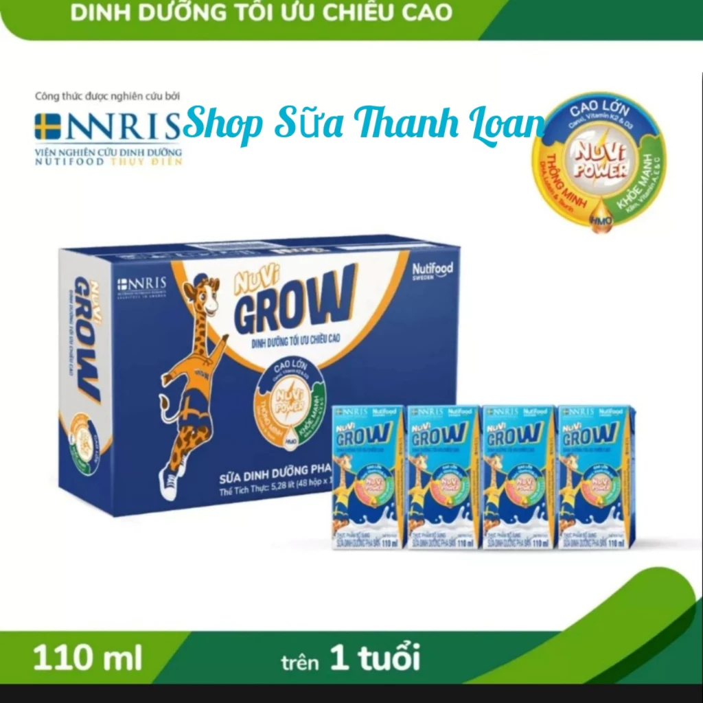 [HSD T1-2025] [Mẫu Mới] Thùng 48 Hộp Sữa Bột Pha Sẵn NUVI GROW 110ml.