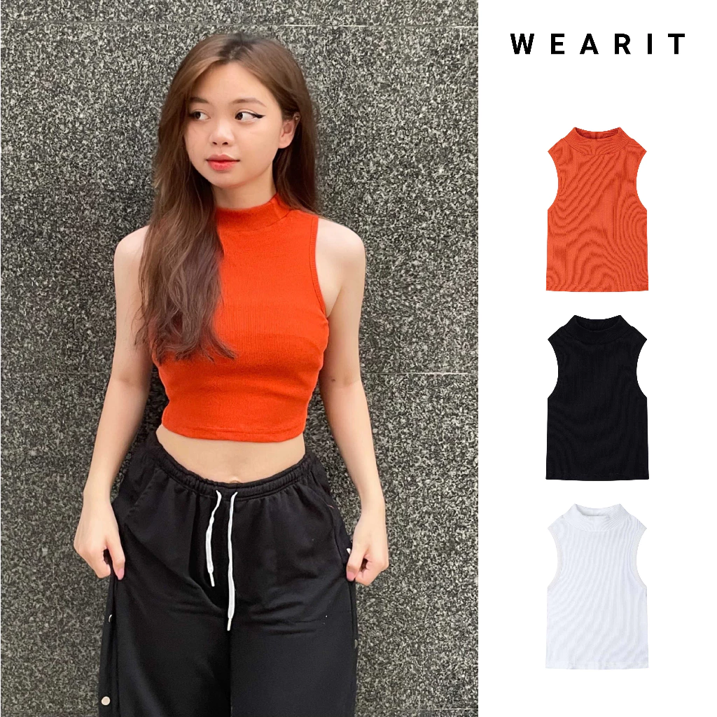 Áo croptop 3 lỗ WEARIT freesize dáng ôm, thiết kế cổ cao cá tính năng động