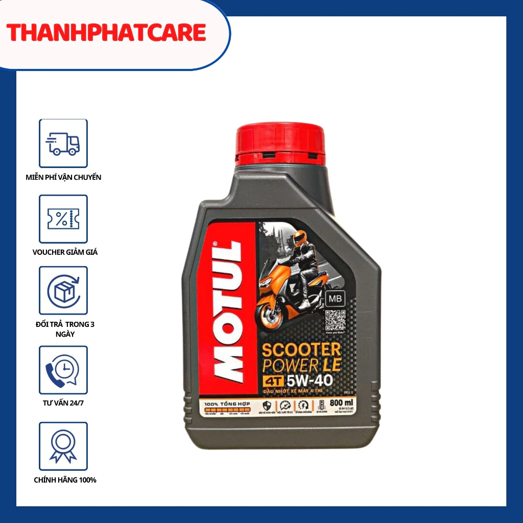 Nhớt xe tay ga MOTUL SCOOTER POWER LE 5W40 ( Tổng Hợp 100%) SN MB 800ML