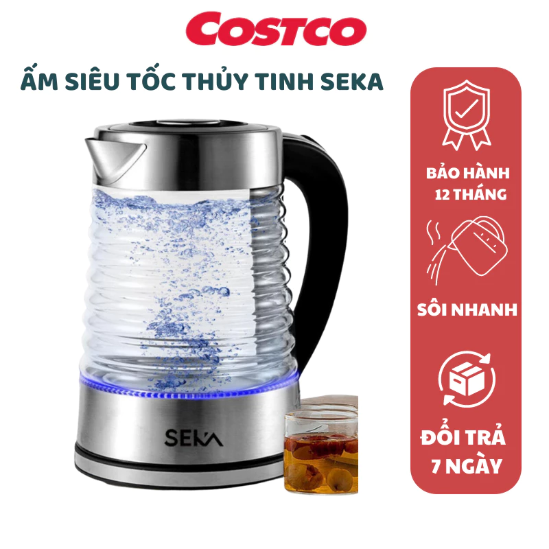 Ấm siêu tốc thủy tinh 2,2L Seka và ấm siêu tốc 1,7L Seka, ấm tự ngắt khi sôi, bảo hành 12 tháng