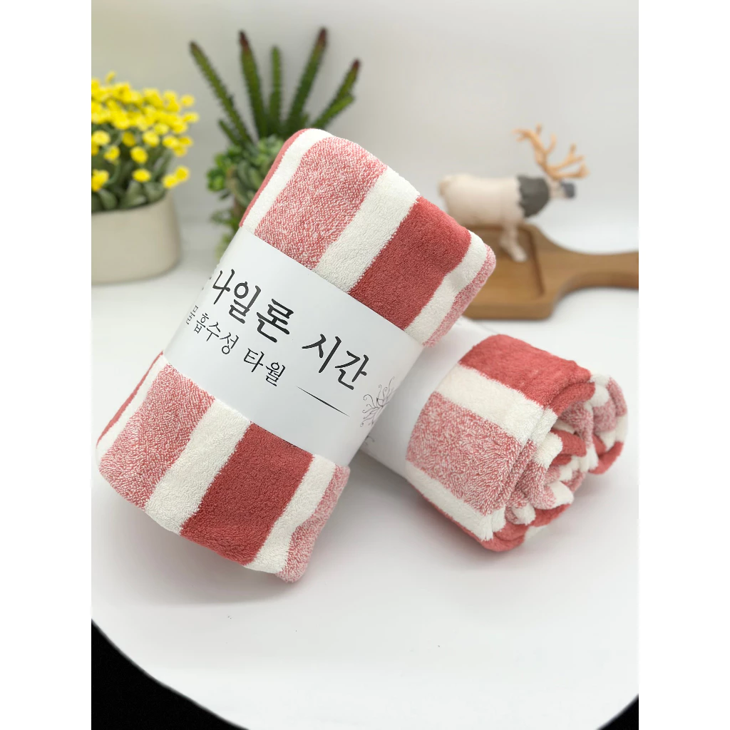 Khăn tắm lông cừu xuất Hàn 70x140cm siêu mềm mịn, siêu thấm nước, kẻ sọc